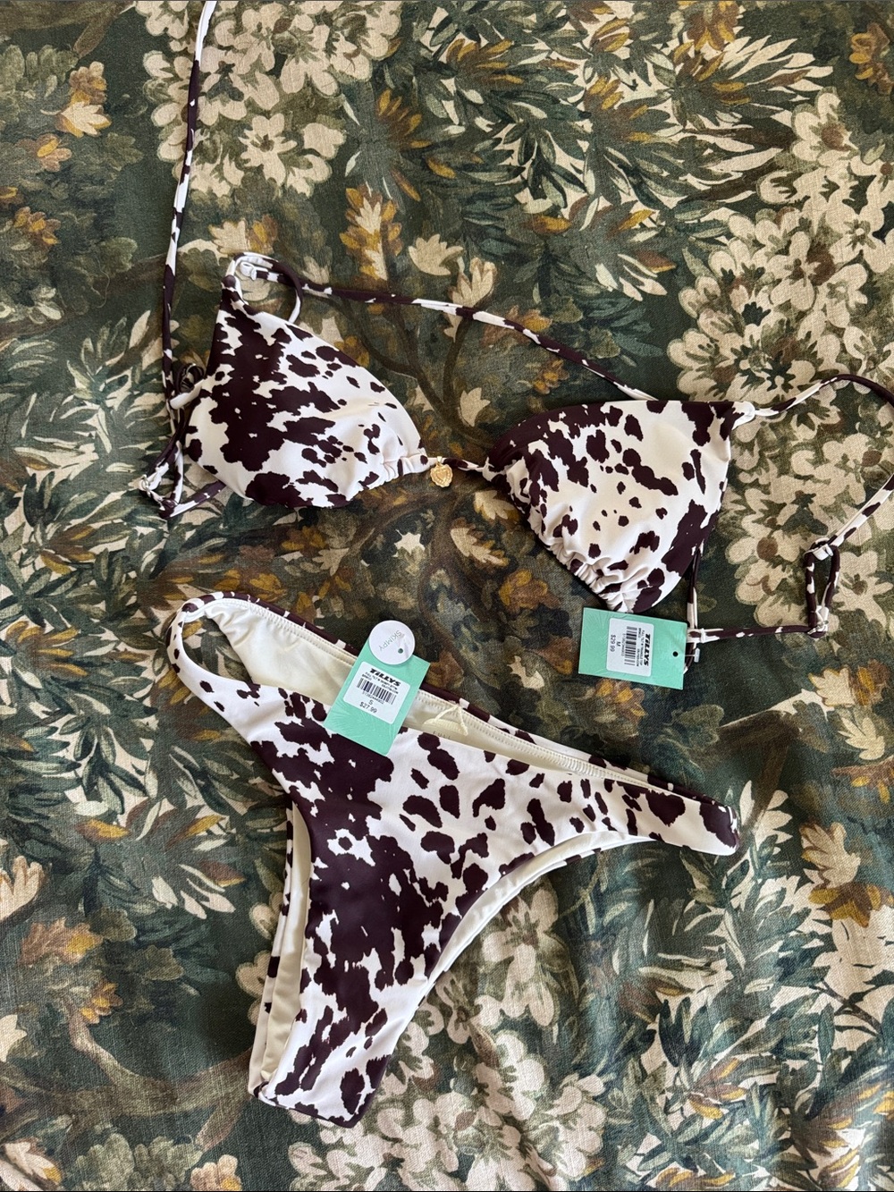 Full Tilt Brown and White Cow-Print Bikini Set